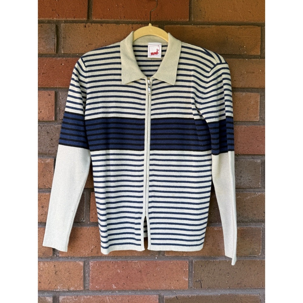 Mondi Full Zip Striped Sweater Cardigan Cotton Angora Blend | EU 36 US XS